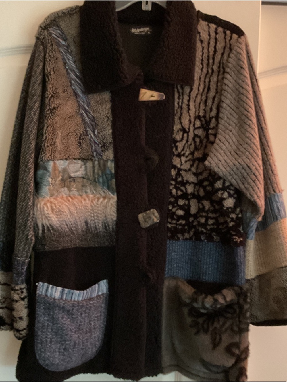 Patchwork Wool-Blend Coat Jacket in Black and Gray